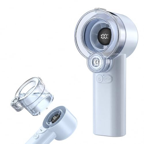FONASONIC 2-in-1 Handheld Misting Fan, Portable Water Spray Fan Rechargeable with 5 Speeds & LED Display, Personal Mini Cooling Fan with Detachable Tank, Summer Gifts for Women, Men - Blue