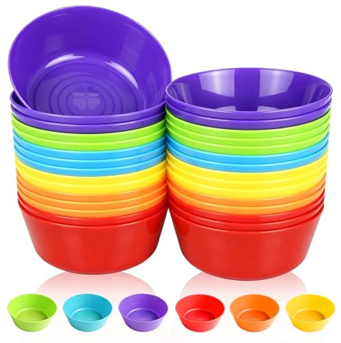 30 Pcs Bowls 300ML/10oz Reusable Serving Plastic Bowls, Colorful Salad Bowl | Unbreakable Plastic Cereal Bowls, Outdoor Tableware, Small Serving Bowls for Party Picnic Snack Fruit Breakfast(6 Colours)