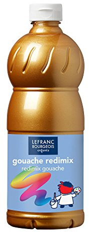 Lefranc Bourgeois 188364 flüssige Tempera Redimix Farbe, leuchtende Gouachefarbe auf Wasserbasis, hohe Deckkraft, hervorragenden Maleigenschaften, gebrauchsfertig, 1000ml Flasche - Gold
