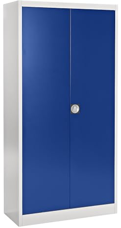 mauser | Stahlschrank mit Einschwenktüren | 4 Fachböden | Tiefe 420 mm | lichtgrau/Ultramarin
