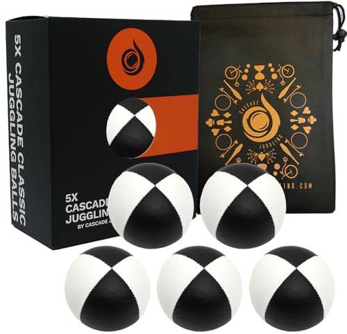 5 x Pro 115g Cascade Classic Juggling Balls - Thud Juggling Balls & Bag - Set of 5 Juggling Balls - Black/White