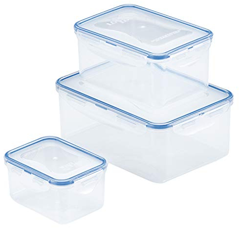 LocknLock Set of 3 Food Storage Containers with Lids Airtight, Leakproof - Rectangular Clear Plastic Food Storage Containers, Microwave & Dishwasher Safe, HPL825SJ3