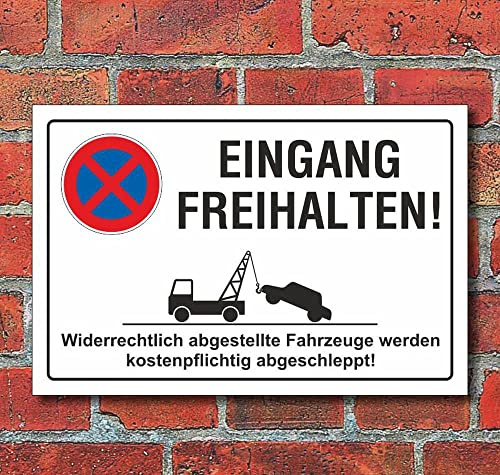 Schild Parkverbot Halteverbot Eingang freihalten 300 x 200 mm | 3 mm Alu-Verbund, wetterfester UV-Direktdruck, robust und langlebig, Made in Germany
