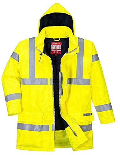 Portwest S778 Bizflame Regenjacke Stehkragen Langarm Baumwolle Antistatisch | Gelb, M, EN ISO 20471 Klasse 3, UPF 40+, EN 1149-5, Polyester, Verschweißte Nähte, Reißverschluss, Wasserdicht, Reflektierend