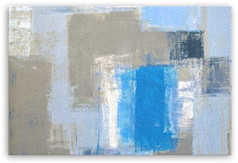 ge Bildet Bild auf Leinwand | Blue and Grey abstraktes Bild Blau B in 120x80 cm als Wandbild XXL | Wand-deko Dekoration Wohnung modern Bilder | 50520172204