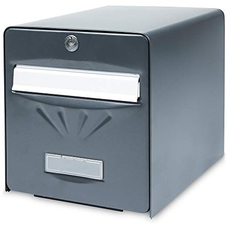 Burg-WÃCHTER - Buzón con 2 puertas incluyendo una vidriada, 516 sin balnear fotovoltaico, negro, acero galvanizado, con puerta de apertura completa y tope de correo (puerta cerrada a 120°)