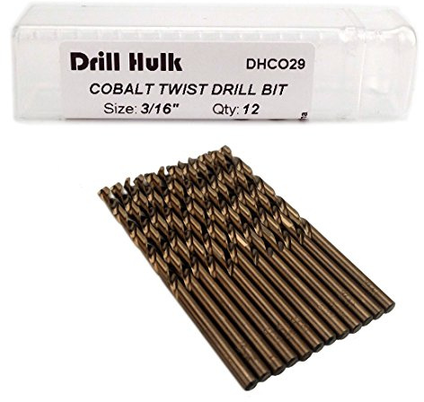 3/16-Inch Cobalt Steel M35 Jobber Length Twist Drill Bits for Hard Metal, Stainless Steel, Pack of 12