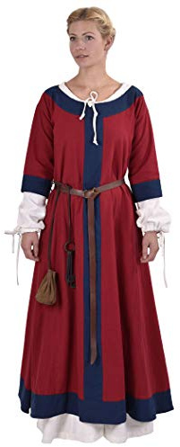 Battle-Merchant Gudrun - Vestito Medievale Lungo da Donna - in Cotone - Ideale per Costumi Vichinghi, Giochi di Ruolo dal Vivo (Larp) - Blu, Rosso, Marrone - S-XXL