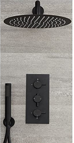 MILANO Thermostatic Mixer Valve 300mm Wall Mounted Hand Shower Head Black