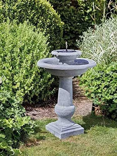 Garden Mile Fuente de resina de 2 niveles en cascada solar para jardín, fuente Chatsworth con efecto de piedra, fuente de agua solar independiente, para baño de pájaros, adornos al aire libre para