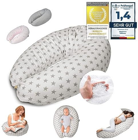 SMOOTHY Stillkissen Schwangerschaftskissen zum Schlafen, Erholen & Stillen Seitenschläferkissen Lagerungs-Kissen für Mutter und Baby mit hochwertiger EPS-Perlen Füllung 155 x Ø 30 cm (Beige)