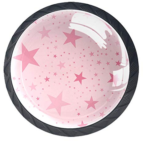 Runde Möbelknöpfe Rosa Sterne Romantik Möbelknöpfe Kinderzimmer Schubladenknöpfe Kristall Schranktürknöpfe Dekorative Möbelgriff 4 Stück für Kommode Schrank Schublade 3.5×2.8CM