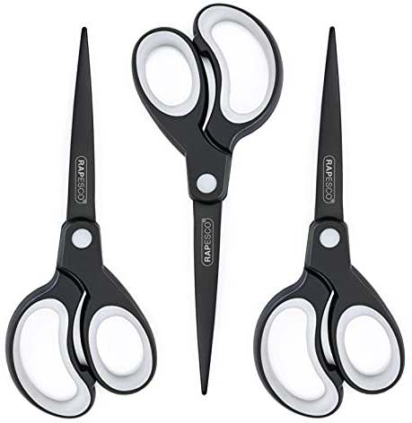 Rapesco 1597 Titanium Lightweight Soft Grip Paper Scissors, Black and Light Grey, Set of 3