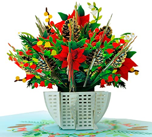 CUTPOPUP Red Poinsettia - Carte de Noël Pop Up, 15x15cm, Carte Noel 3D (Poinsettia Rouge)