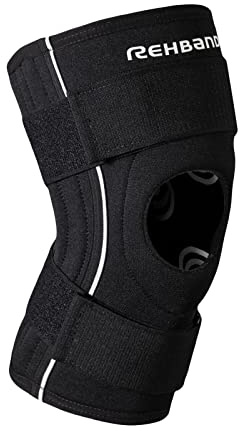 Rehband UD Knie-Orthese mit Patellaöffnung, stabilisierende Patella Kniebandage aus 5mm SBR/Neopren, anatomisch geformte Patellasehnen-Bandage für Damen & Herren, Farbe:Schwarz, Größe:L