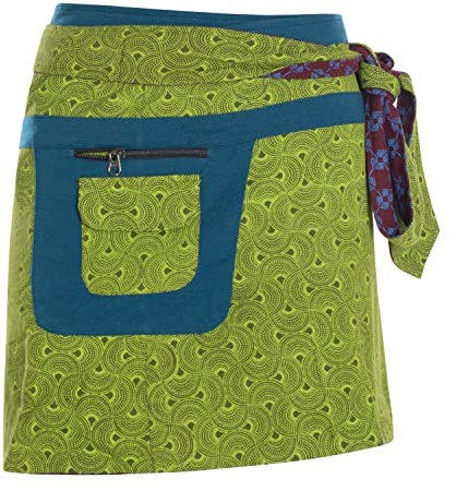 Vishes - Alternative Bekleidung - Damen Wenderock Wickelrock Rock zum Wenden und Binden Seitentasche Olive