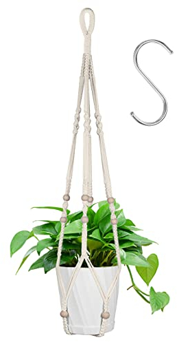 flintronic 1er Set Makramee Blumenampel, Baumwollseil Hängeampel Hängetopf für Pflanzen mit 1Pc S Metallhaken für Innen, Garten, Wohnzimmer，Außen, Balkon, Fenster, Balkone Wanddekoration