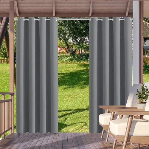 Outdoor Vorhang nach maß Wetterfest Wasserdicht mit Ösen 1 Stück uv schutz | Outdoor Vorhang Wetterfest Wasserdicht nach Maß mit ösen UV Schutz Blickdicht Garten Vorhang B300XH250cm Grau