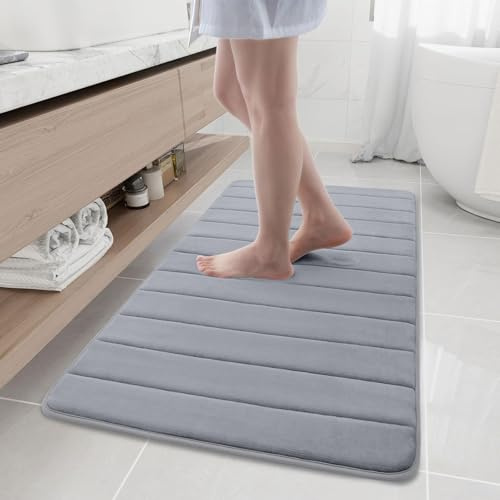 Homaxy Memory Foam Komfortabel Dick Badezimmerteppich, 61 x 120 cm, Grau | Saugfähige, Weich, Rutschfest, Maschinenwaschbar, Waschbar, Für Badezimmer, Badteppich, Badvorleger, Badematte