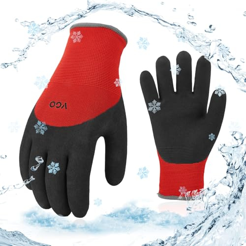 Vgo... Gants de travail d'hiver avec paume, anti-abrasif, revêtu de latex, gants thermiques élastiques pour homme et femme, pour la construction cellulaire de réfrigérateur, bois