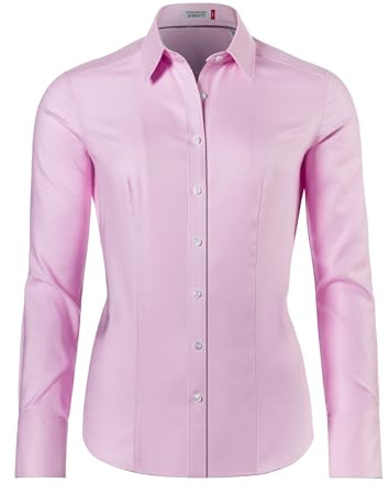 Vincenzo Boretti Camisa de Mujer, Corte Ligeramente más angosto, 100% algodón, Manga-Larga, Lisa, fácil de Planchar, Cuello Kent, Elegante y clásica