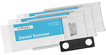 SPRINTIS Namensschild, magnetische Namensschilder Magnet Meet 35 im 10er Set, 74 x 37 mm, mit Magnetclip (Transparent)