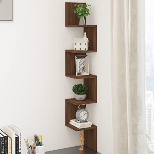 WIFESE Wand Eckregal Hängeregal 20x20x127,5 cm Wandregale Regalboden Wand Regale Regal Braun Eichen Schwebend für Wohnzimmer Kinderzimmer Wandregal Holzwerkstoff mit Mattem Finish