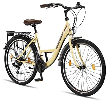 Chillaxx Bicicletta Strada Premium City Bike da 26 e 28 pollici – Bicicletta per ragazze, ragazzi, uomini e donne – 21 velocità – Bicicletta olandese Citybike (freno V beige, 26 pollici)