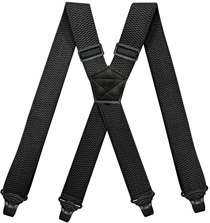 BaronHong Bretelle adatte per l'aeroporto, senza ronzio in plastica 4 clip 3,8 cm bretelle completamente elastiche con toppa in pelle bretelle da sci, Nero , M