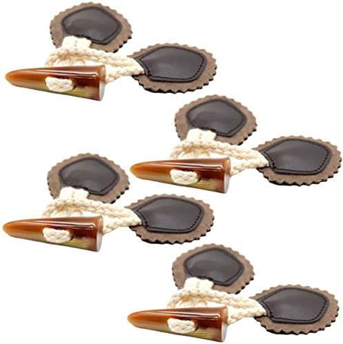 GLEAVI 4 Paare Diagonale Schnalle Aus Horn Schwarzer Knopf Nach Unten Knebelverschluss Mit Hölzernem Hornknopf Leder Nähknöpfe Aufnähbare Knebelverschlüsse Aus Pu-leder Kleidung Mantel