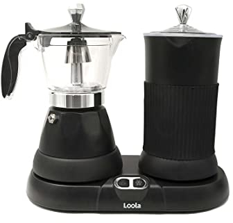 Loola - Cafetera Eléctrica Italiana Moka Nekko 3 en 1 | Espumador de Leche | 1,9 Bar de Presión para Café Cremoso | Ecológica y Versátil, Negro Mate | Cafetera Italiana 3 Tazas