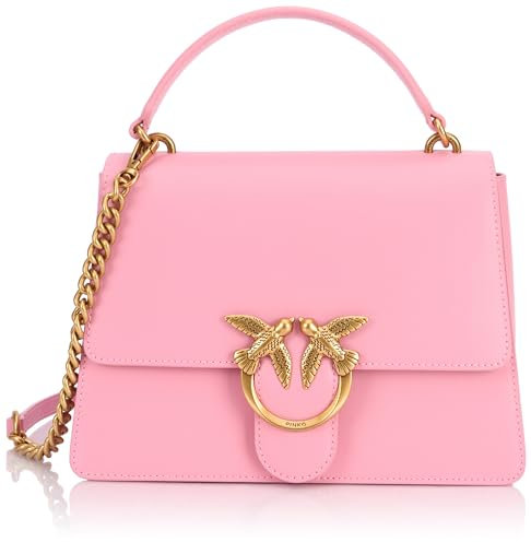 Pinko Love One Top Handle Classic Light Vitello Seta, Borsa Donna, P31Q_Rosa Marino-Antique Gold, Taglia Unica