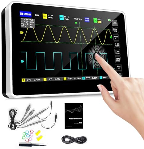 Osciloscopio Portatil, AOPUTTRIVER Osciloscopio Digital de 100 MHz Ancho de Banda con 2 Canales, Frecuencia de Muestreo 1GSa, Pantalla Táctil Grande de 7 Pulgadas, Memoria de 1 GB
