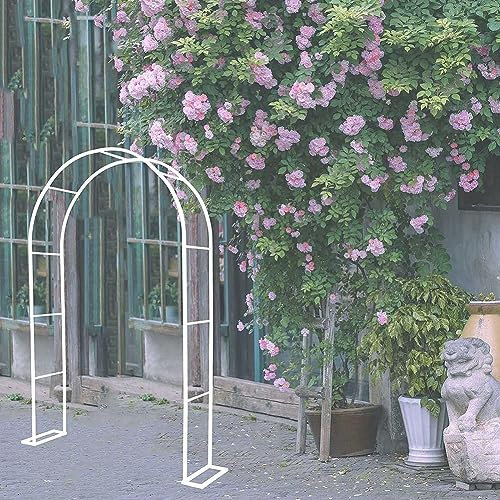 Arco Da Giardino Telaio in Metallo 120CM 140CM 180CM 240CM 350CM Largo Arco Per Rose Rampicanti Con Basi, Facile Montaggio, Piante Rampicanti Supporto Traliccio Pergolato,Bianca,W1.8M*H2.2M
