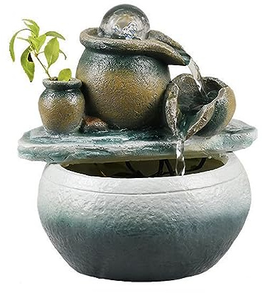 Tuzsocr Zimmerbrunnen Wasserfall, Tischbrunnen mit rollender Kugel, entspannender Zen-Brunnen, buntes LED-Licht, Feng Shui Glück – ideal für Meditation, Geschenkidee für Damen und Herren