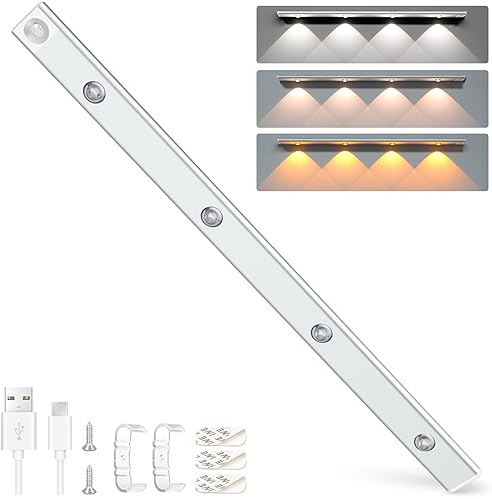 Alyvisun 60CM Rechargeable LED Under Cabinet Light [Cat Eye Hill Corrugated Illumination] with Motion Sensor– Magnetic Installation, 3 Adjustable Colour Temperatures & Stepless Dimming