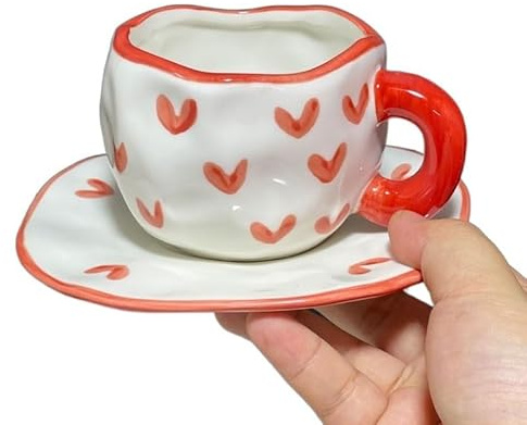 Service à Café Peint à la main le ciel bleu et les nuages ​​blancs tasse à café avec soucoupe en céramique à la main tasse à thé soucoupe ensemble cadeau mignon for elle Porcelaine Anglaise ( Size : 2