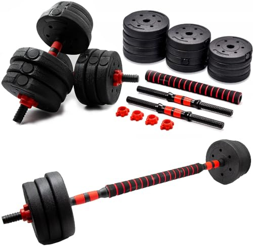 molti Hantel Set 2in1 – Kurzhanteln 2 x 10kg oder Langhantel 20kg mit Sternverschlüssen Verstellbare Bitumenhanteln für Krafttraining, Fitness, Home Gym (Schwarz-Rot 2 x 10kg)