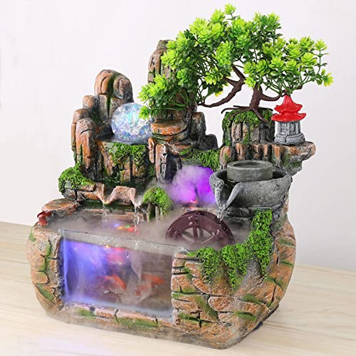 Zimmerbrunnen Tischbrunnen,LED Gartenbrunnen Steingarten Desktop Springbrunnen Beleuchtung,Indoor Entspannungsbrunnen mit LED Lichtern - für Wohnzimmer Schlafzimmer Büro