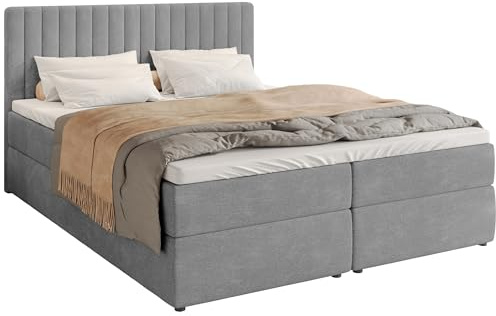 BROMARKT Boxspringbett 160x200 mit Bettkasten Topper Härte H3 Hellgrau | Doppelbett mit Bonell-Matratze gepolsterte Kopfstütze und Stauraum Polsterbett Bett Bed Jugendbett Einzelbett DREAM