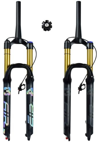 27.5 29 Zoll Fahrrad Luft Federgabel 1-1/2 Konischer Schaft City Bike Trekking Vorderrad Gabel Federweg 140mm 9 × 100 QR Mit Dämpfungseinstellfunktion (Color : Gold Remote, Size : 29inch)