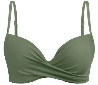 Aqua Eve Damen-Bikinioberteil mit Bügel, Push-Up-Badeoberteil, gepolsterter BH, nur Oberteil, Grün (Army Green), Large