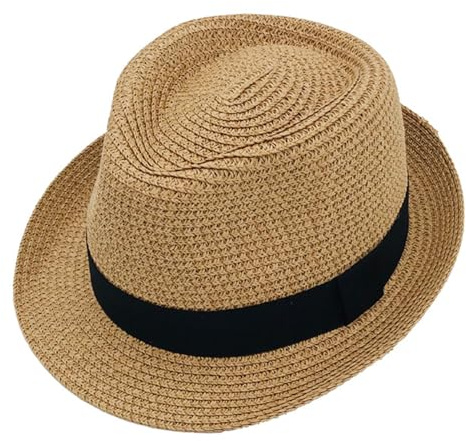 YJZQ Cappello di paglia, stile Panama, per bambini, estivo, cappellino pieghevole, cappello da sole, per spiaggia, cappello tradizionale panama, per il tempo libero per la testa, 52-53 cm, Caffè