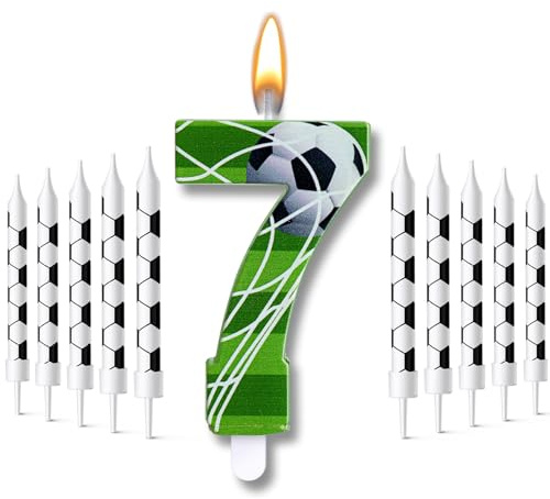 Photect 11 Candeline di Compleanno di Calcio Candela Numero 5-9 Decorazioni per Torta di Compleanno di Calcio per Ragazzi Ragazze Bambini Decorazioni per Feste (Numero 7)