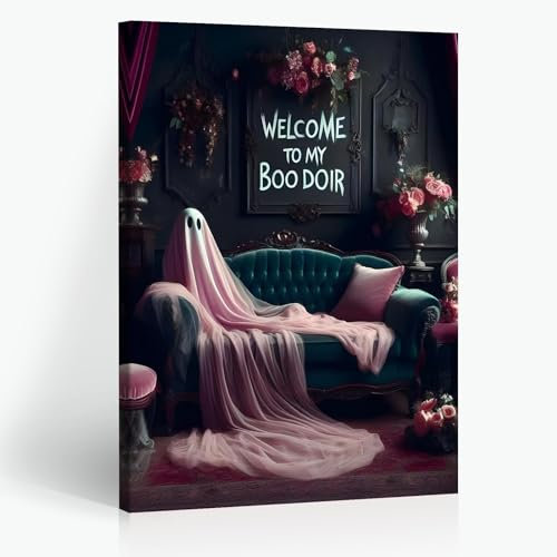 Halloween-Hexen-Poster, Gothic-Boudoir-Dekoration, Welcome To My Boo Doir, Geisterdruck, dunkles College-Poster, romantisches Gothic- oder Emo-Geschenk, rosa Rosen, Gemälde, Druck für Schlafzimmer,
