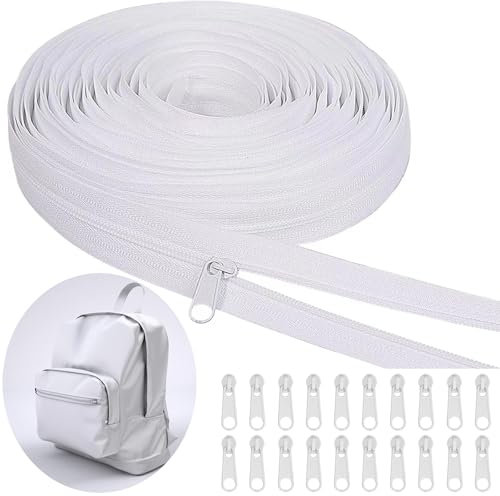 YQBFTC Reissverschluss mit Zipper Reißverschluss für Bettwäsche,5M 27MM Breit+20 Metall Schieber,Nylon Endlosreißverschluss mit Zipper,Reissverschluss Meterware für Tasche Kleidung Bettwäsche(Weiß)