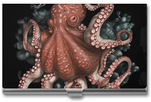 VFKLT Octopus verflochtenes Visitenkartenetui, schmal, tragbar, Metall, Visitenkarten-Organizer, Kreditkartenetui, Multi-Kartenetui für Männer und Frauen, Reisen, Büro, Silber, Einheitsgröße, Silber,