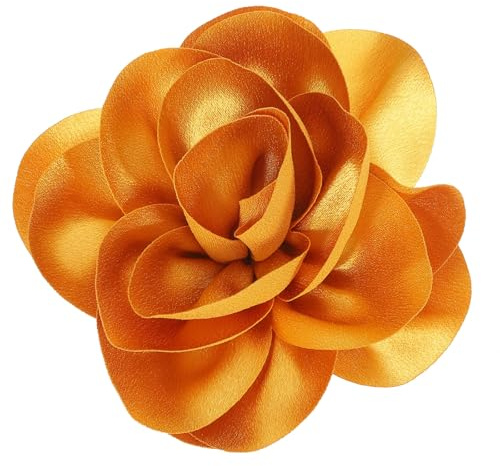 PATIKIL Blume Brosche Anstecknadel 4.72 Hochzeit Party Tanz Bankett Gold | 1Stk, Satin Stoff Rose Perle Kamelie Revers Anstecknadeln, Kleid Anzug Kleidung Zubehör Schmuck, für Frauen