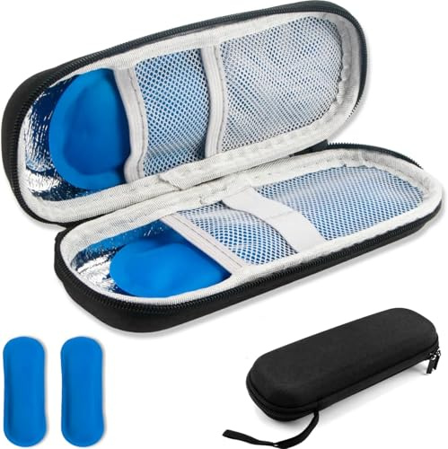 KeyQueen Borsa Termica per Insulina, Porta Insulina Termico da Viaggio con 2 Impacchi di Ghiaccio Custodia per Insulina Diabete Medicinali Farmaci per Diabetici (Nero)