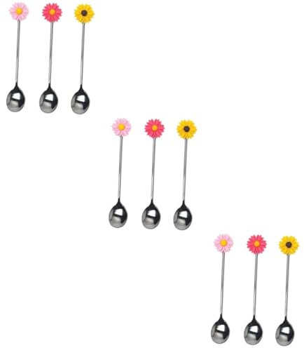 Amosfun 9pcs Daisy Stirring Stick Juice Stirring Spoon for Coffee Espresso Mixing Stick for Bar Home Kitchen Cafe Restaurant Fine Craftsmanship Comfortable Grip Random Color